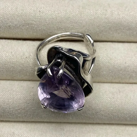 Sterling Silver Large Purple Sapphire Stone Statement Ring